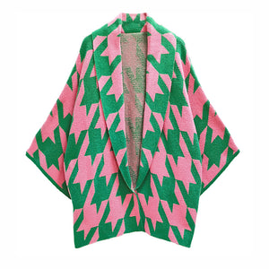 “Pretty Girl 💕💚 Houndstooth & Tile Pattern Print Cardigans” Pre-Order