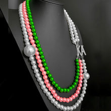 Load image into Gallery viewer, The “AKA ⚪️ Pearl Pink &amp; Green” Necklace