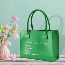 Load image into Gallery viewer, “I Speak French” 💕💚 Tote Bag