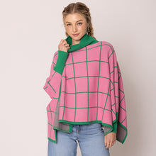 Load image into Gallery viewer, “Pretty Girl 💕💚 Plaid &amp; Solid Knit Ponchos” Pre-Order