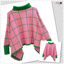 Load image into Gallery viewer, “Pretty Girl 💕💚 Plaid &amp; Solid Knit Ponchos” Pre-Order