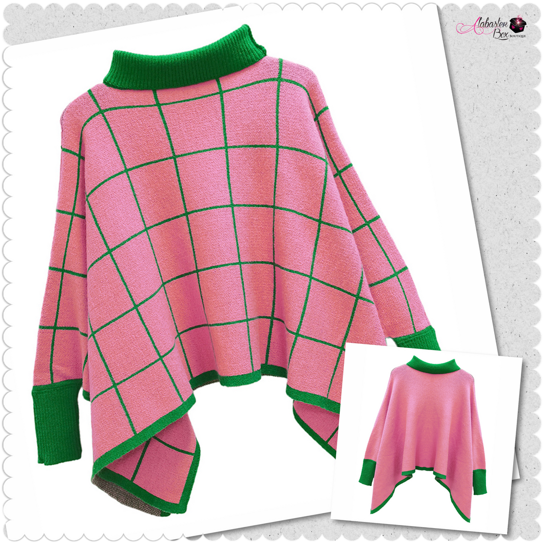 “Pretty Girl 💕💚 Plaid & Solid Knit Ponchos” Pre-Order