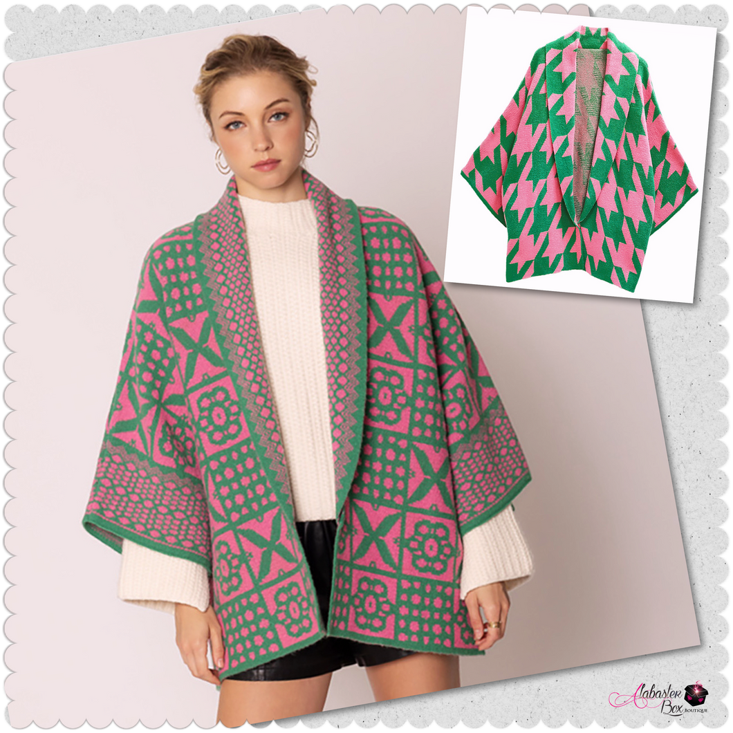 “Pretty Girl 💕💚 Houndstooth & Tile Pattern Print Cardigans” Pre-Order