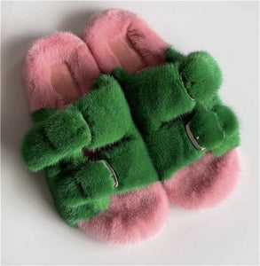 Pretty 💕💚 Plush Mink Home Slides