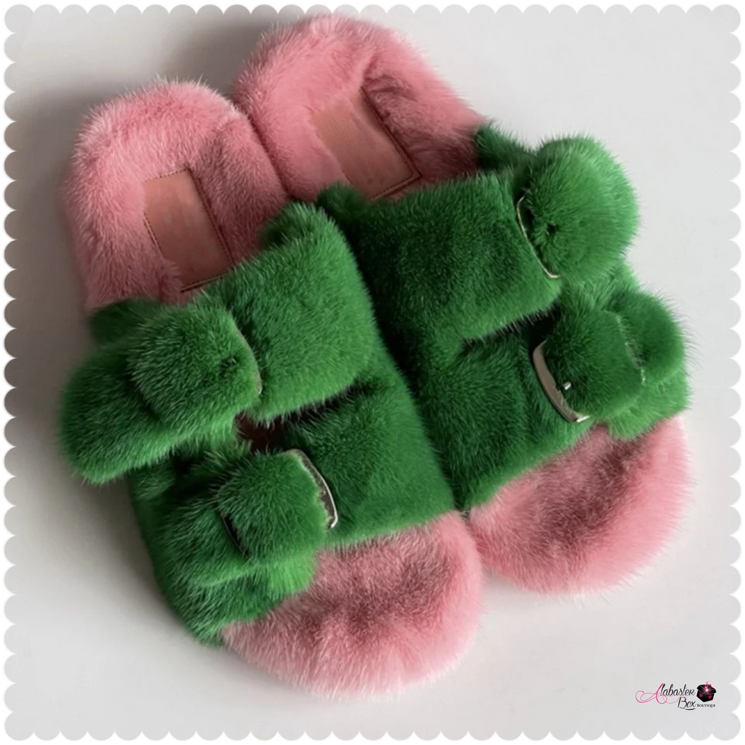 Pretty 💕💚 Plush Mink Home Slides