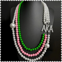 Load image into Gallery viewer, The “AKA ⚪️ Pearl Pink &amp; Green” Necklace